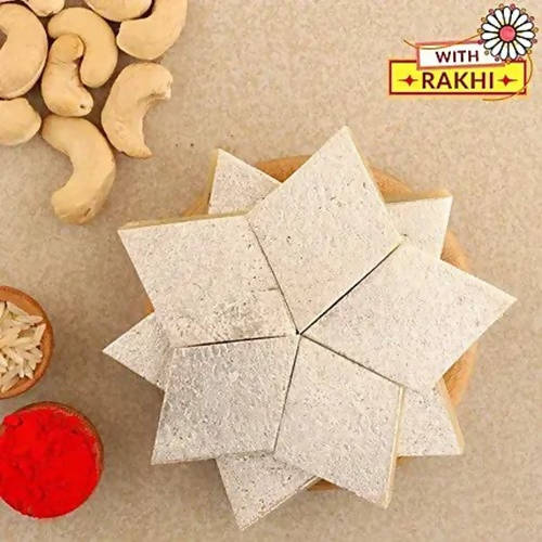 Rudraksha Royal Design Rakhi & Kaju Katli Box