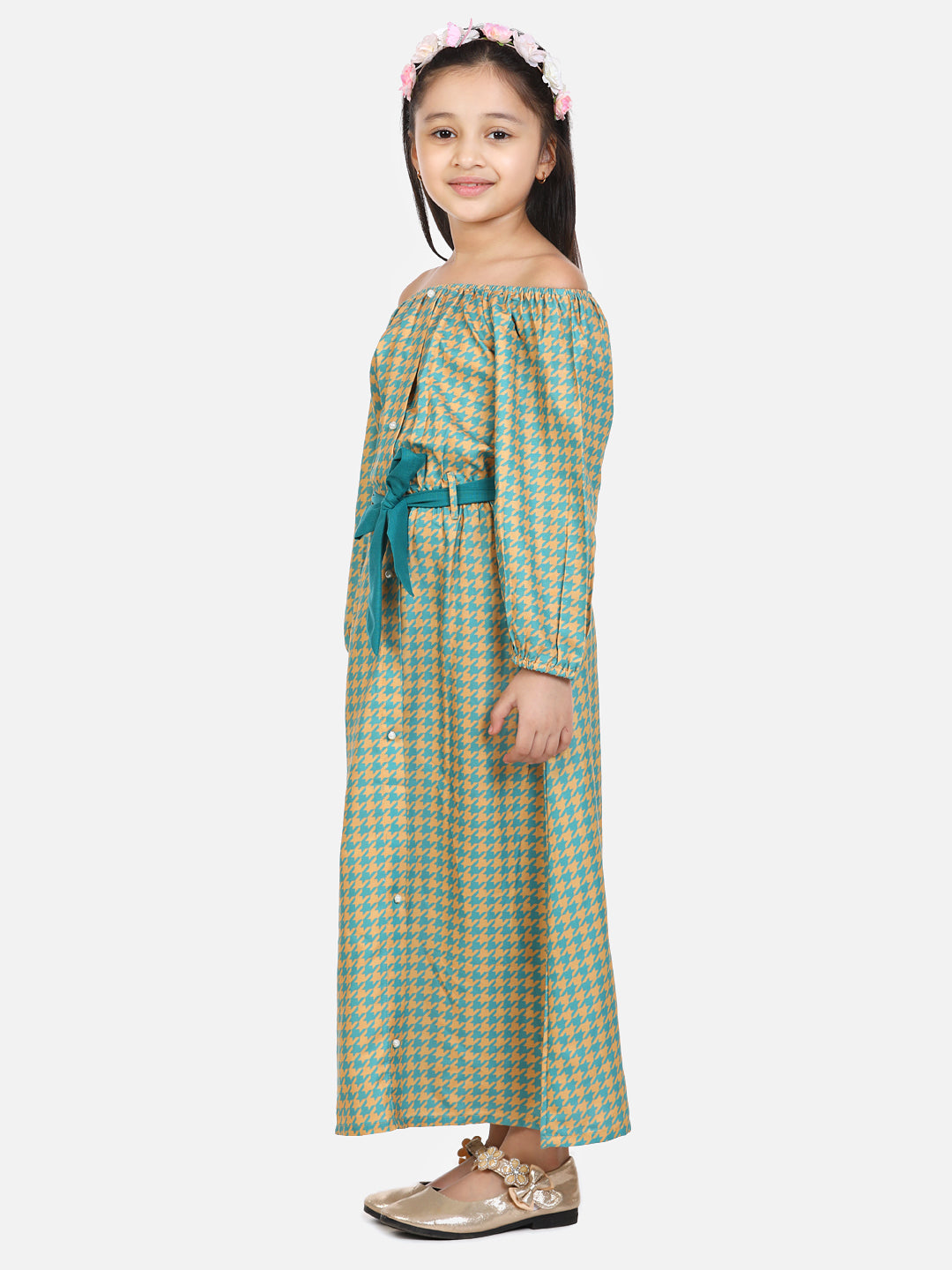 Green Aztec Off Shoulder Party Maxi Dress