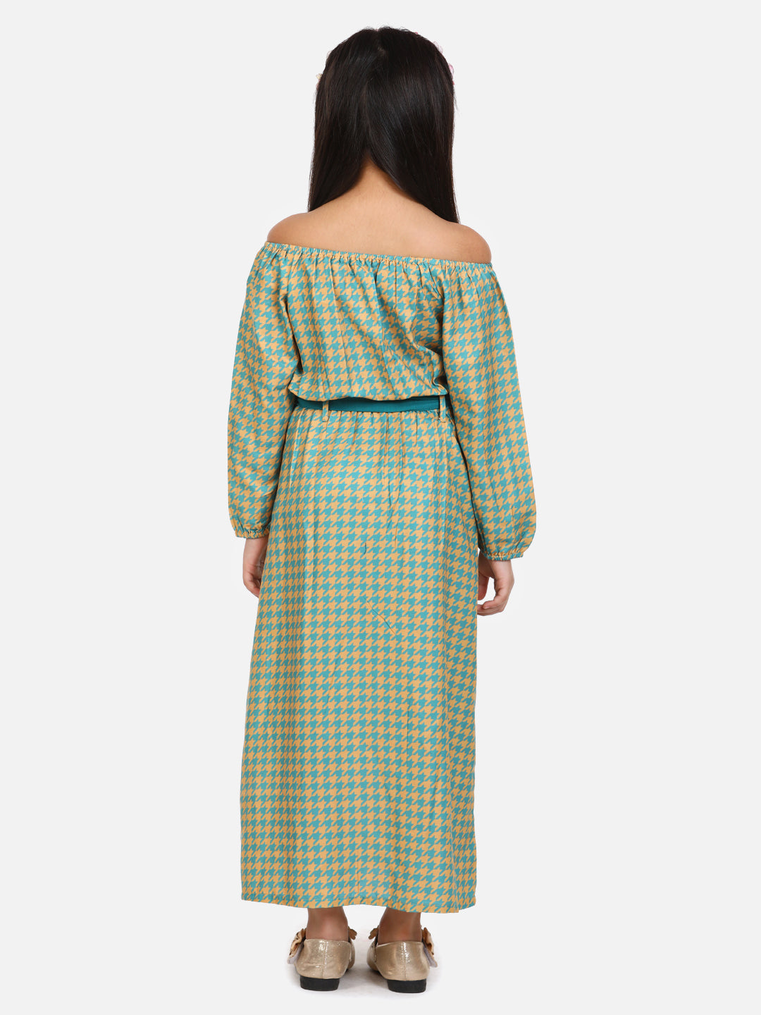 Green Aztec Off Shoulder Party Maxi Dress