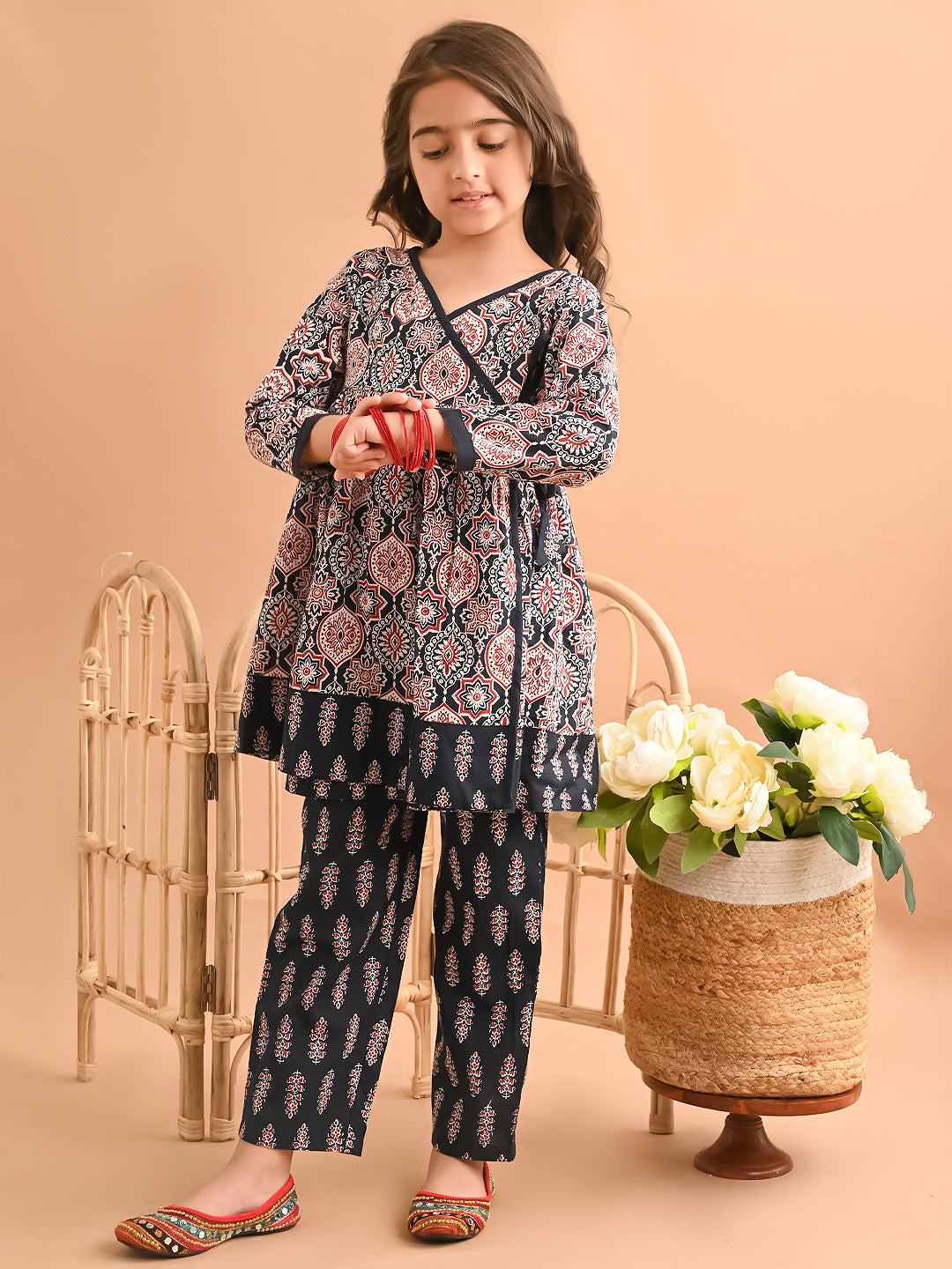 Ethnic Motif Printed Peplum Angrakha Kurta Palazzo Set