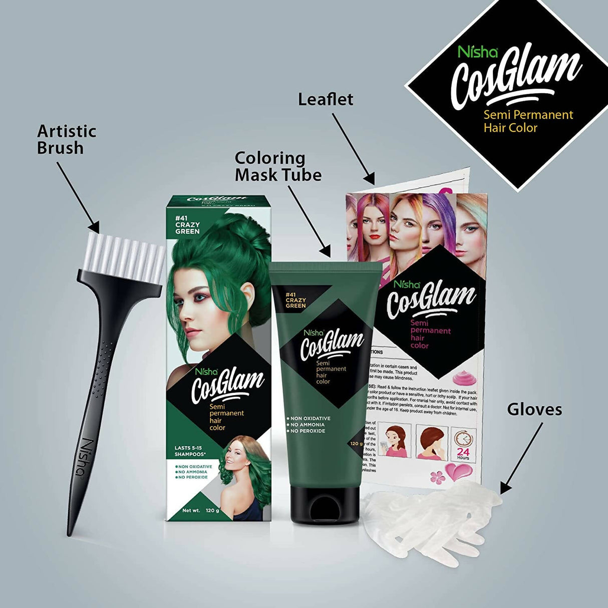 Nisha Cosglam Semi Permanent Hair Color 41 Crazy Green