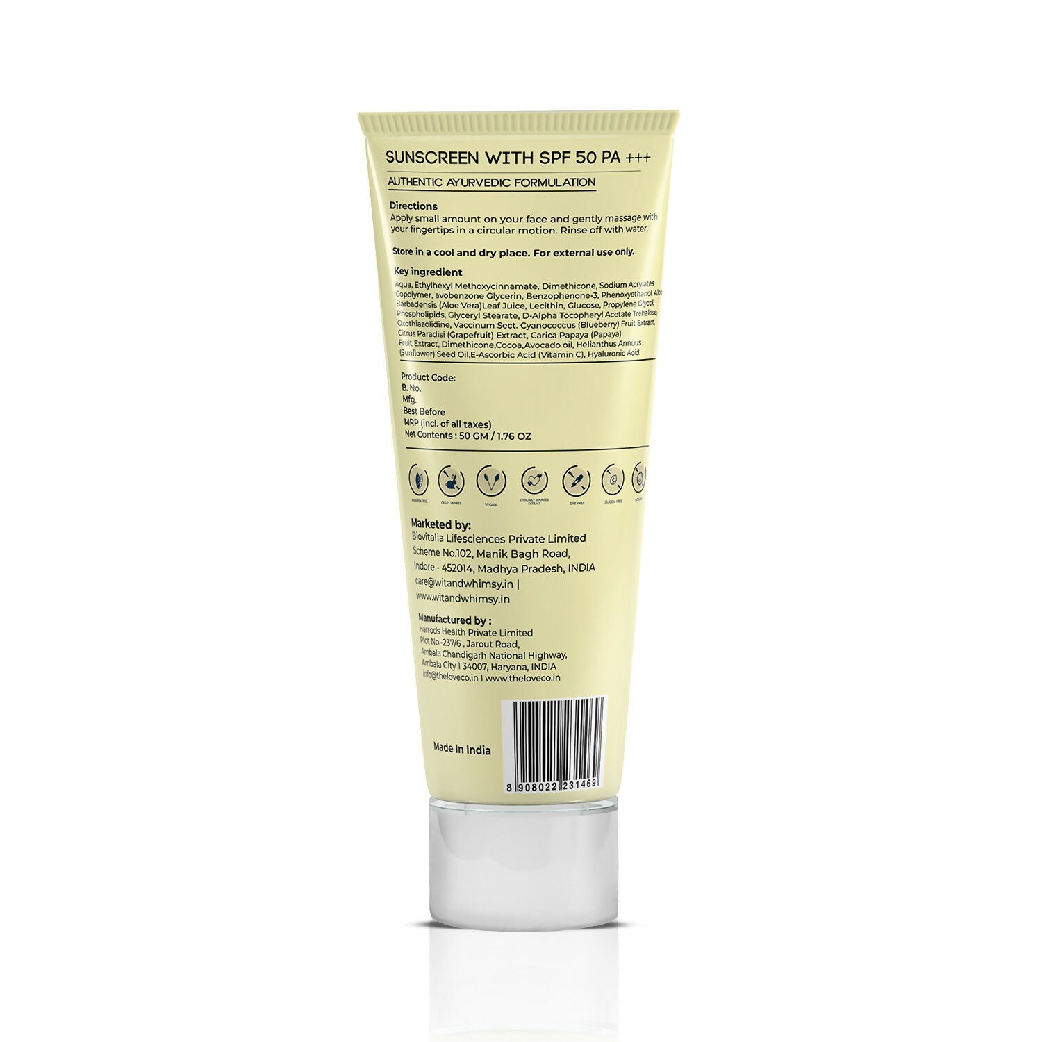Wit and Whimsy Sunscreen With SPF 50 PA+++ Enriched with Cocoa & Avocado Oil sun protection and skin care