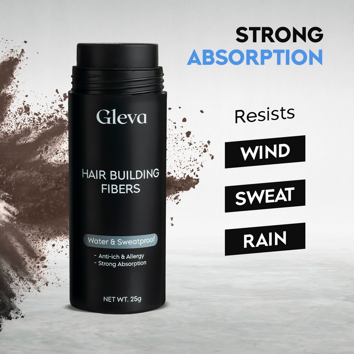 Gleva Hair Hair Building Fibers Hair Powder Thickener - Black