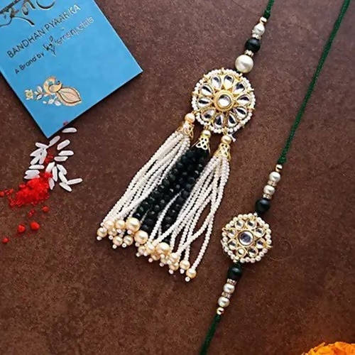 Jewel Design Lumba Rakhi Set & Kaju Katli Box