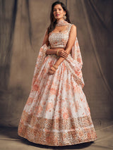 White Organza Silk Embroidered Lehenga