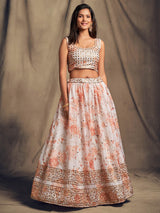 White Organza Silk Embroidered Lehenga