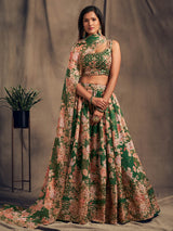 Green Organza Silk Embroidered Lehenga