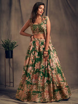 Green Organza Silk Embroidered Lehenga