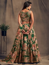 Green Organza Silk Embroidered Lehenga