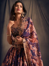 Purple Organza Silk Embroidered Lehenga