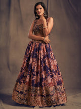 Purple Organza Silk Embroidered Lehenga