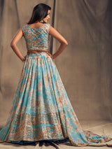 Sky Blue Organza Silk Embroidered Lehenga