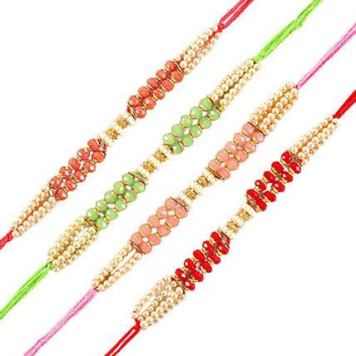 Set of 4 Pretty Pearls Rakhi and Kaju Katli Box