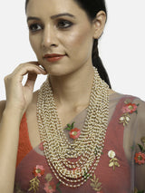 Gold-Toned White Gold-Plated Pearls Layered Handcrafted Necklace - Ruby Raang