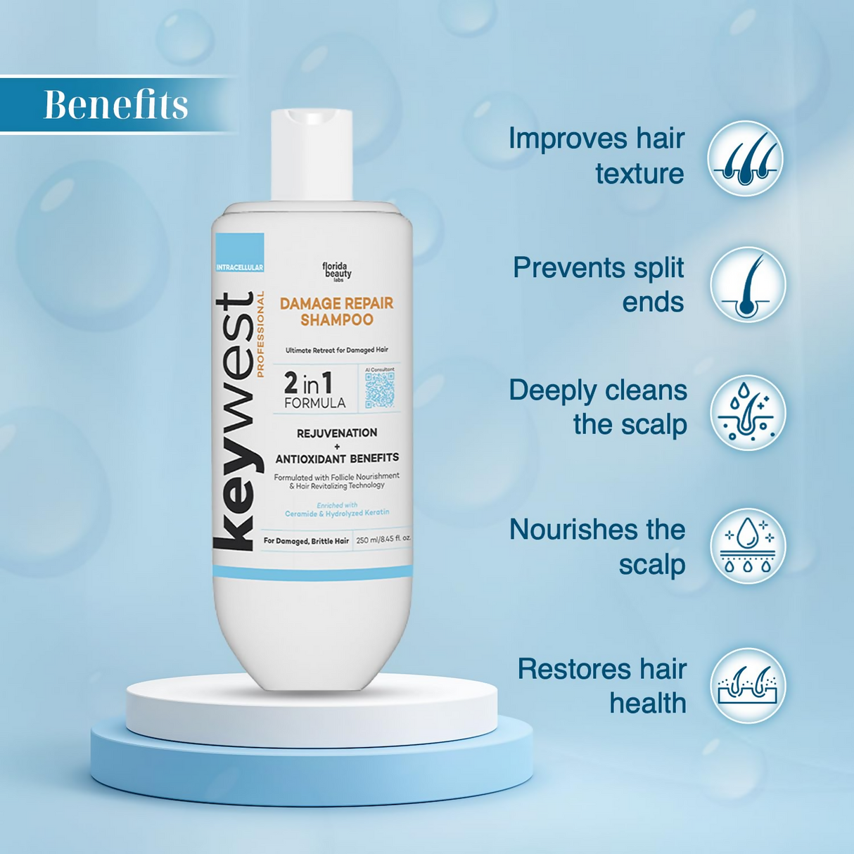 Keywest Damage Repair Shampoo 2in1 Formula Rejuvenation + Antioxidant