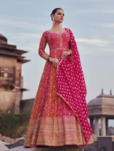 Rani and Orange Georgette Gown Style Party Wear Suit