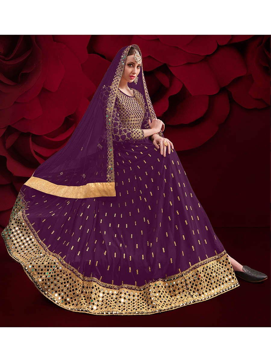 Violet Heavy Embroidered Pant Style Anarkali Suit