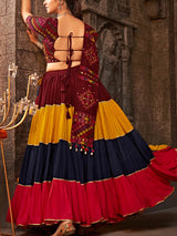 Multicolour Rayon Embroidered Designer Navratri Special Lehenga