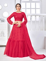 Rani Pink Net Embroidered Designer Lehenga