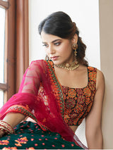 Green and Deep Pink Georgette Embroidered Party Wear Lehenga