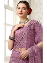 Lilac Net Heavy Embroidered Lehenga Choli