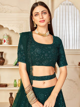 Green Georgette Embroidered Lehenga