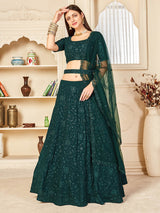 Green Georgette Embroidered Lehenga