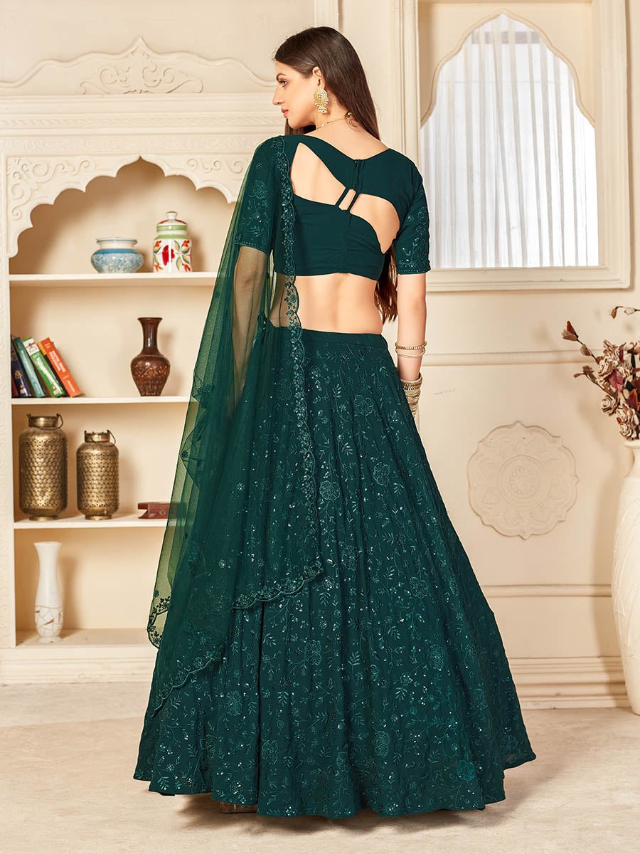 Green Georgette Embroidered Lehenga