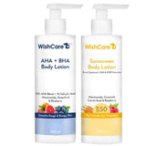 Wishcare Detan Combo Sunscreen SPF 50 Broad Spectrum & 10% AHA + 1% BHA Body Lotion