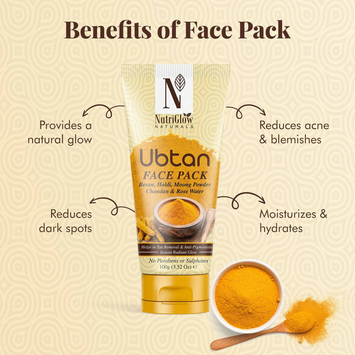 NutriGlow NATURAL'S Ubtan Face & Body Pack with Haldi & Chandan