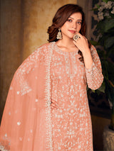 Orange Net Embroidered Palazzo Suit