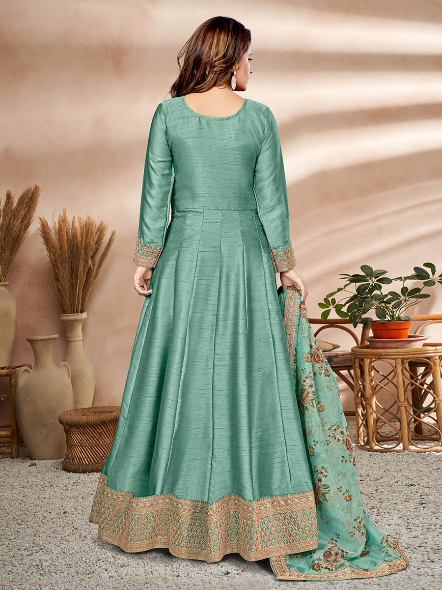 Sea Green Art Silk Embroidered Anarkali Suit