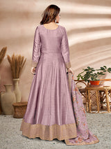 Violet Art Silk Embroidered Anarkali Suit