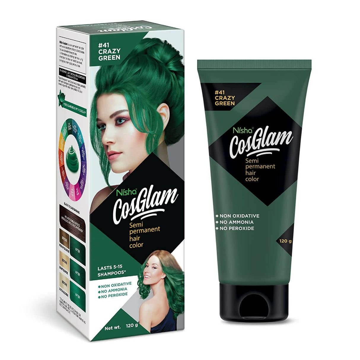 Nisha Cosglam Semi Permanent Hair Color 41 Crazy Green