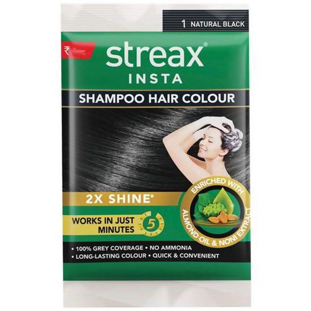 Streax Insta Shampoo Hair Color - Natural Black