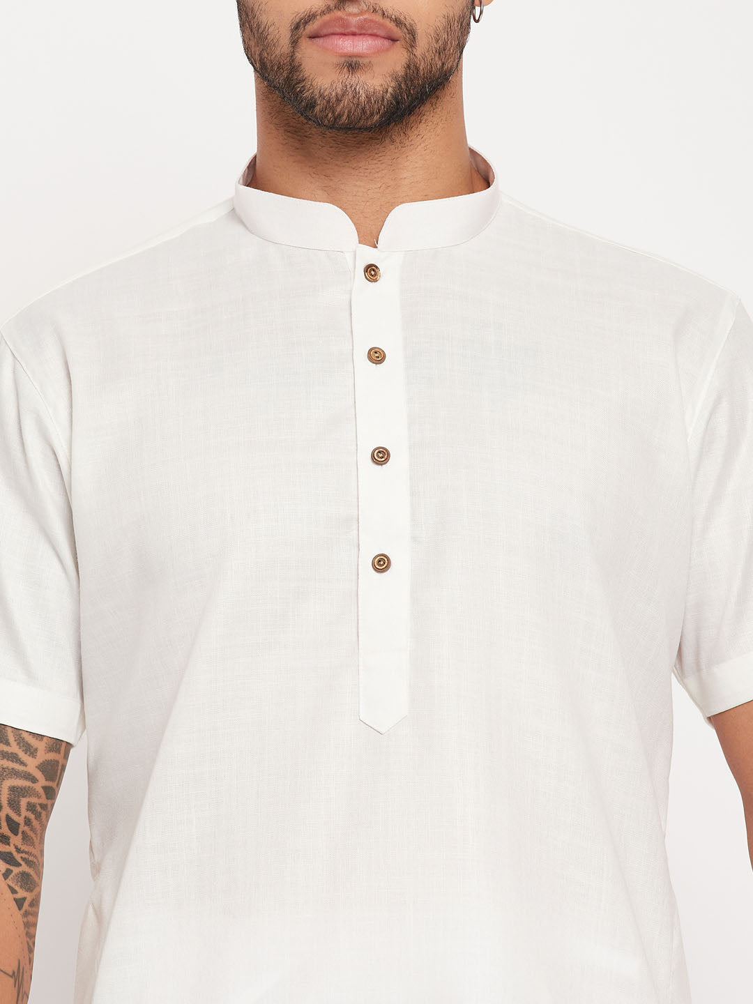 VM By VASTRAMAY Men's Cream Solid Kurta with White Pyjama Set