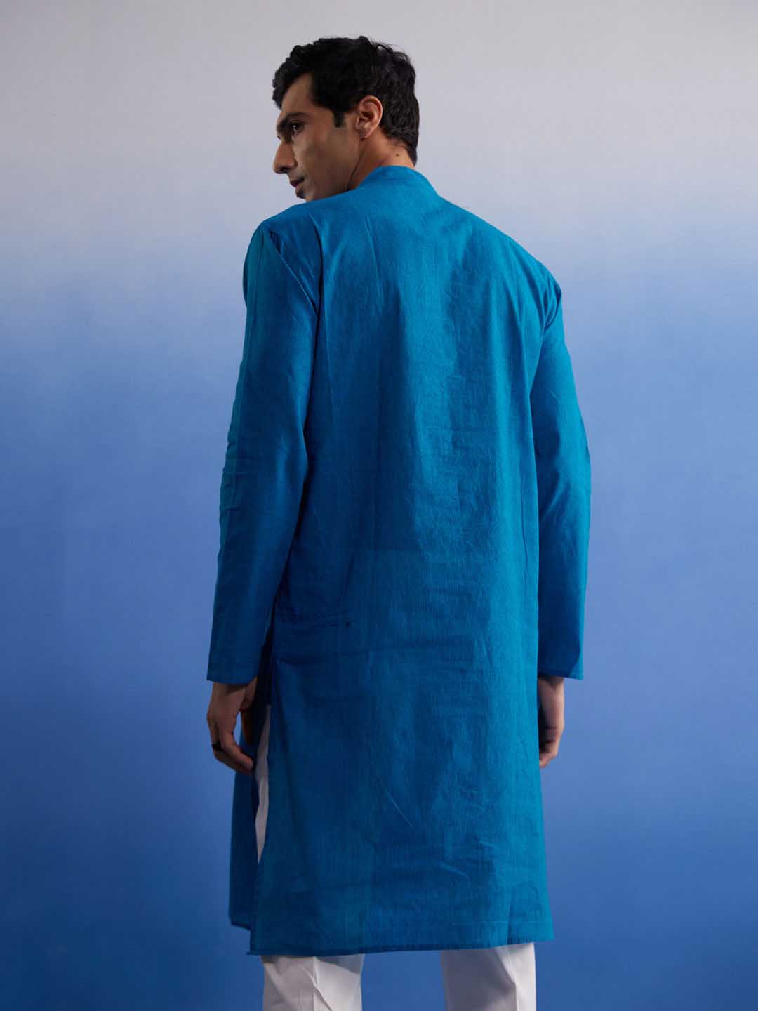 VASTRAMAY Men's Aqua Blue Pure Cotton Handloom Kurta Pyjama Set