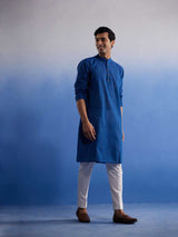 VASTRAMAY Men's Blue Pure Cotton Handloom Kurta Pyjama Set