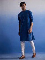 VASTRAMAY Men's Blue Pure Cotton Handloom Kurta Pyjama Set