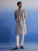 VASTRAMAY Men's Grey Pure Cotton Handloom Kurta Pyjama Set