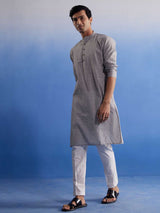 VASTRAMAY Men's Grey Pure Cotton Handloom Kurta Pyjama Set