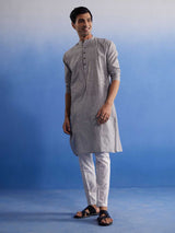 VASTRAMAY Men's Grey Pure Cotton Handloom Kurta Pyjama Set