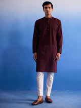 VASTRAMAY Men's Maroon Pure Cotton Handloom Kurta Pyjama Set