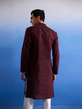 VASTRAMAY Men's Maroon Pure Cotton Handloom Kurta Pyjama Set