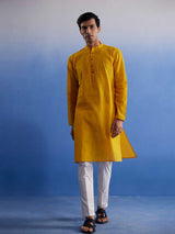 Vastramay Men's Mustard Pure Cotton Handloom Kurta Pyjama Set