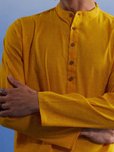 Vastramay Men's Mustard Pure Cotton Handloom Kurta Pyjama Set