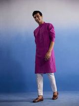 Vastramay Men's Purple Pure Cotton Handloom Kurta Pyjama Set