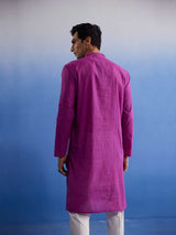 Vastramay Men's Purple Pure Cotton Handloom Kurta Pyjama Set