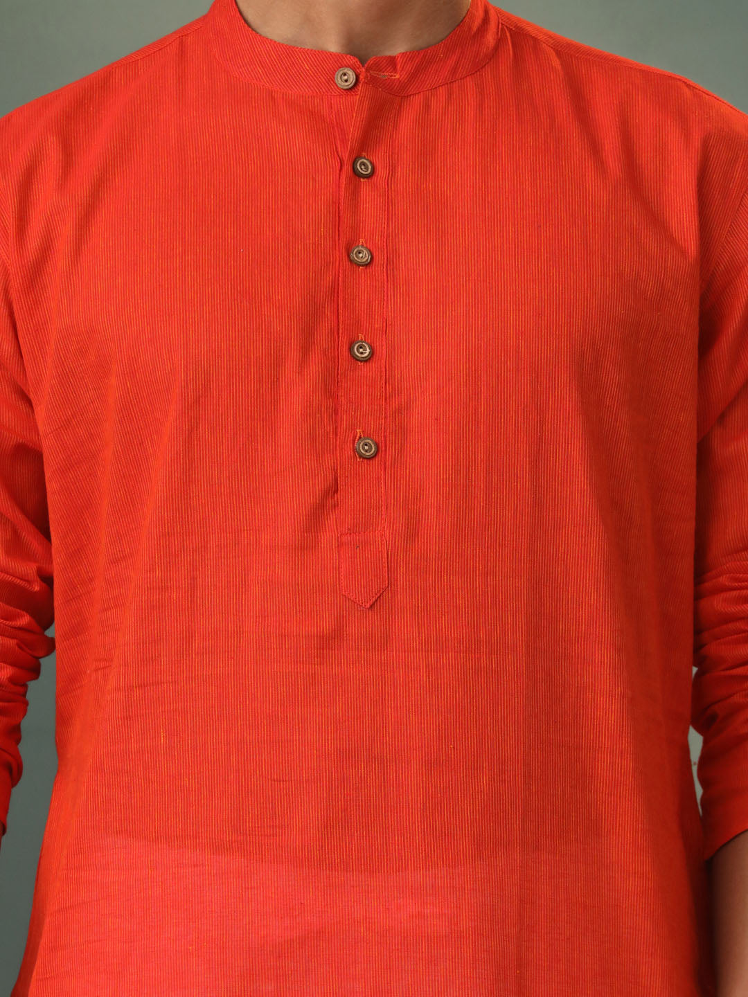 Vastramay Men's Red Pure Cotton Handloom Kurta Pyjama Set