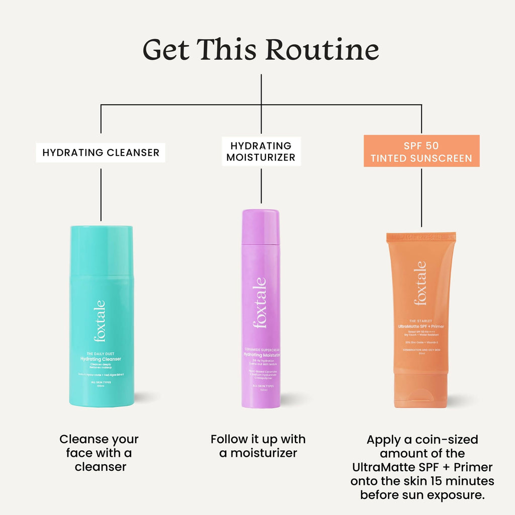 Foxtale Tinted Sunscreen SPF 50 PA++++ & Primer Shade 1 - Deep, Water Resistant with Dry-Touch Finish, Blurs Out Pores